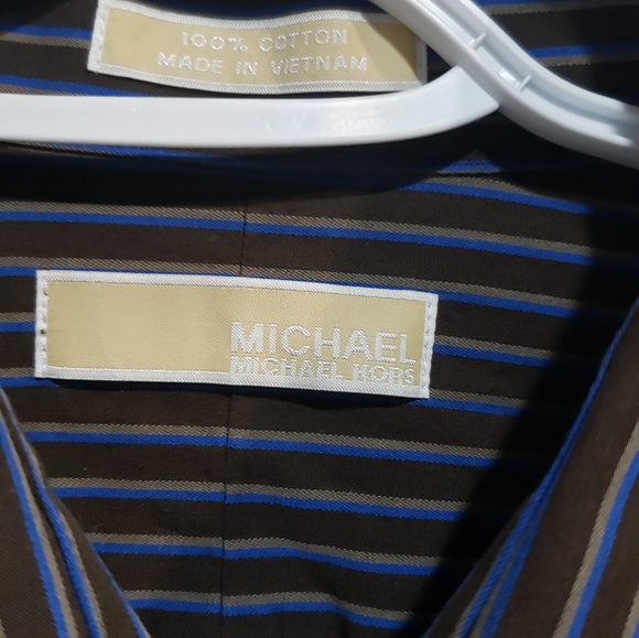 Michael Kors men's size 17 36/37 long sleeve blue striped button front shirt. - Picture 4 of 9